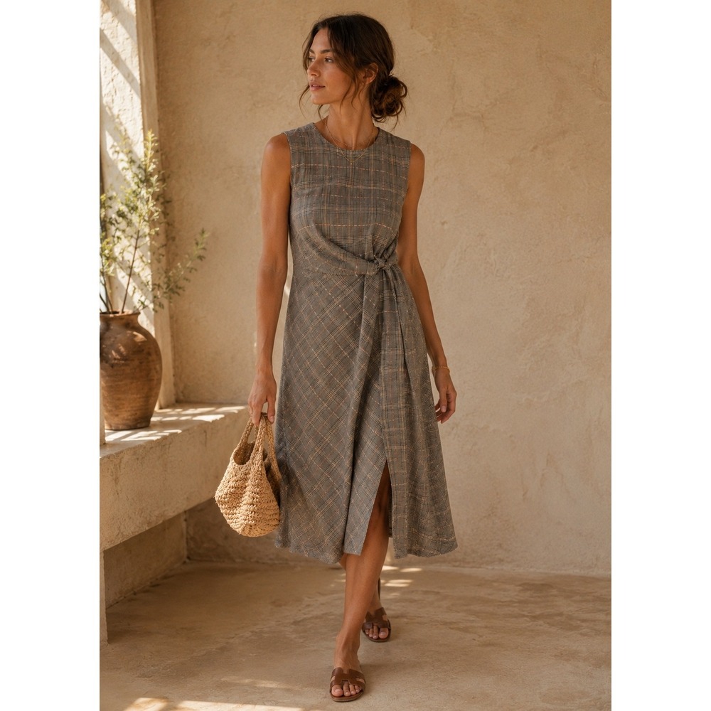 Maeve Anthropologie REESE Plaid Twist Front Sleeveless Dress Women 2 HOUNDSTOOTH